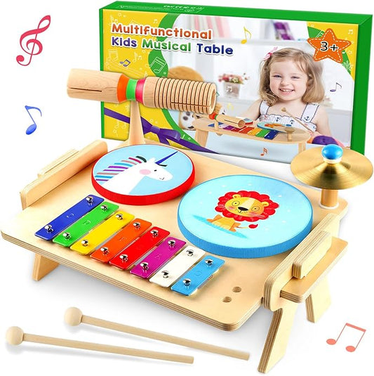 Kids Drum Set, Baby Musical Instruments Toys for Toddlers, 7 in 1 Wooden Xylophone Toddler Drum Set Percussion Instruments Musical Toys Birthday Gifts for Children Boys and Girls