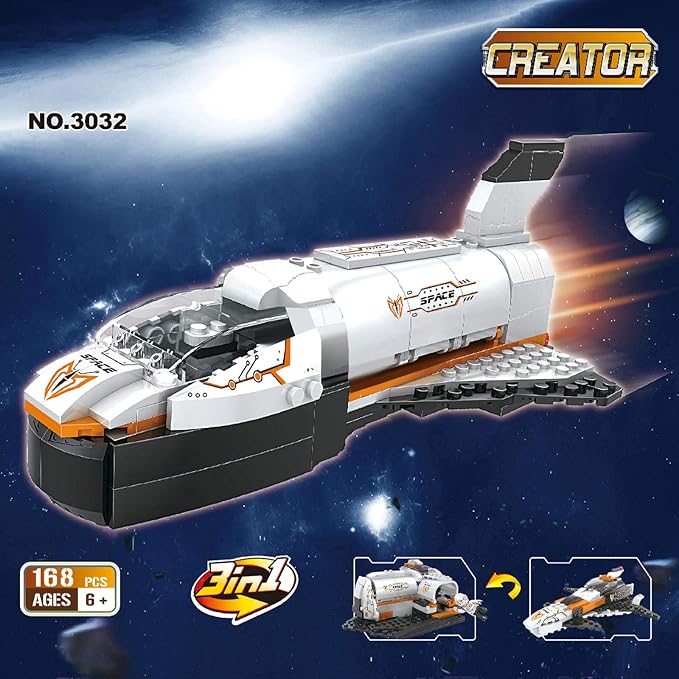 3 in 1 City Space Ship Building Sets Space Shuttle Toys Space Station Spaceship Astronaut Adventure Building Blocks Kit Aerospace Rocket Educational Toy Gift for 6 7 8 9 10 11 12 Year Old (168 Pcs)