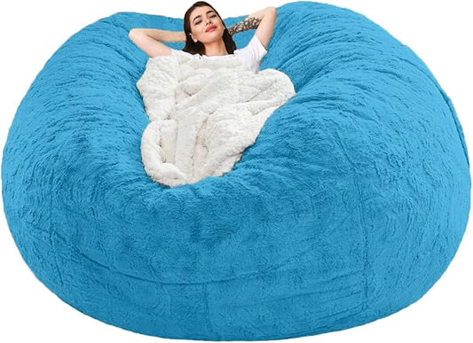 DELADOLA Bean Bag Cover(NO Filler,Cover ONLY) Big Bean Bag Storage Chair Bean Bag Sofa Chair Soft Fluffy Fur Portable Living Room Sofa Bed Cover (Peacock Blue, 6FT)