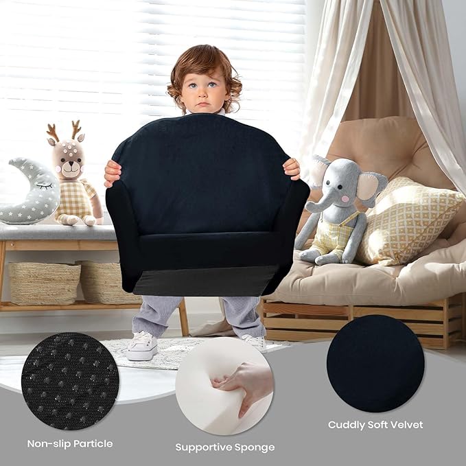 COSYLAND Kids Sofa for Toddler, 2-in-1 Folding and Expandable Soft Chair Bed Toddlers,Convertible Sofa to Lounger Sleeper Chair Bed for Girls and Boys,Black