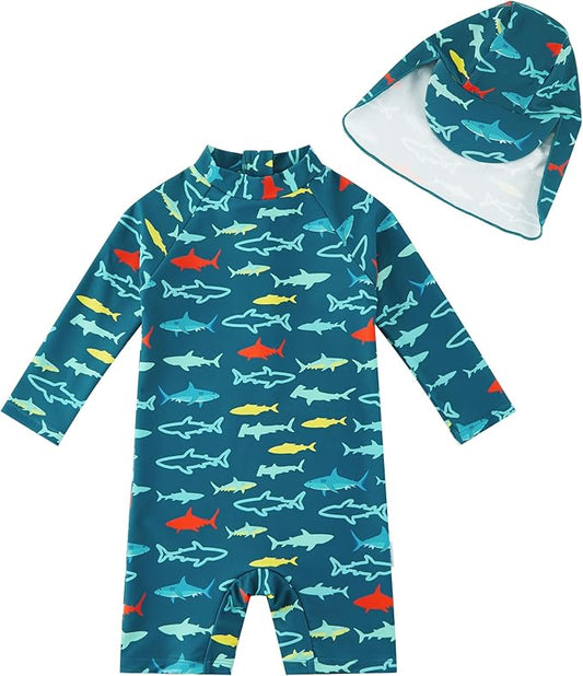 upandfast Baby/Toddler Swimsuit UPF 50+ Sun Protection One Piece Zipper Bathing Suit with Sun Hat Infant Beach Swimwear