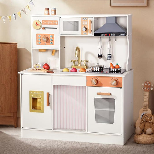 Kids Play Kitchen Set - Toys for 2 3 4 5 Year Old Boy Girl Christmas Birthday Gifts - Wooden Play Kitchen Set with Play Food Toy and Kitchen Accessories, Pretend Play for Kids Toys Age 3+