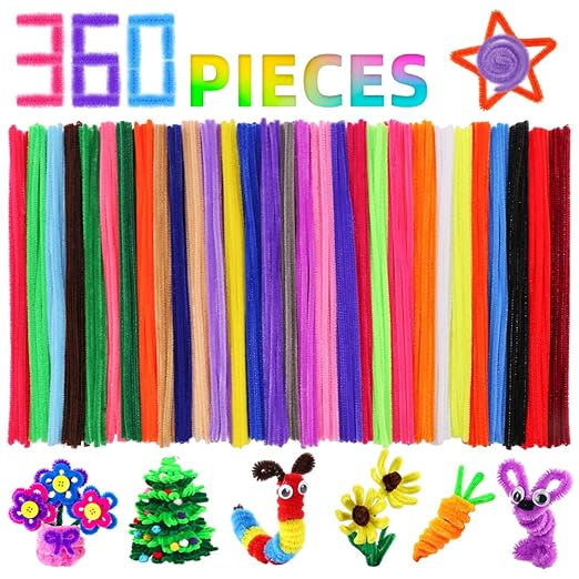 Pipe Cleaners Craft Chenille Stems, 360 Pieces 30 Assorted Colors for Crafting DIY Arts Projects Decorations, 6mm x 12inch Fuzzy Colored Chenille Stem Sticks Set Craft Supplies for Kids and Adults