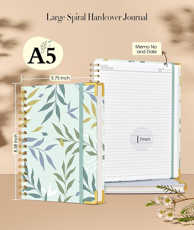 Aesthetic Spiral Notebook Journal for Women, 160 Pages Lined Notebooks 5.75” x 8.38”, A5 Hardcover Spiral Journals with 100 GSM Thick Paper, Cute College Ruled Notebook for Writing Work School