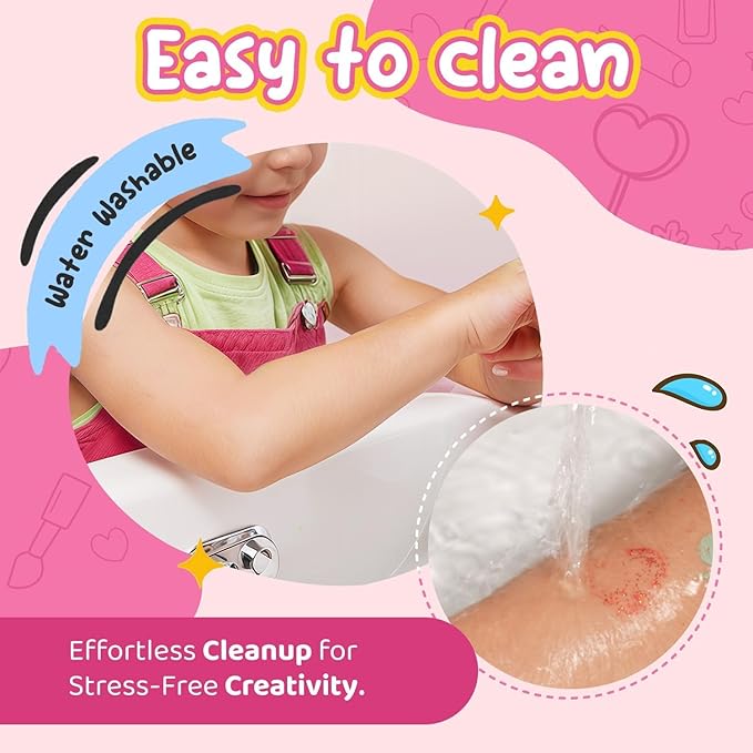 Kids Makeup Sets for Girls Nail & Body Art Pens Kits, 27Pcs Washable Temporary Tattoo Pen Sets, Cosmetic Party,Girls Makeup Kits for Ages 3-12 Years,Ideal Winter Gift & Creative Toys