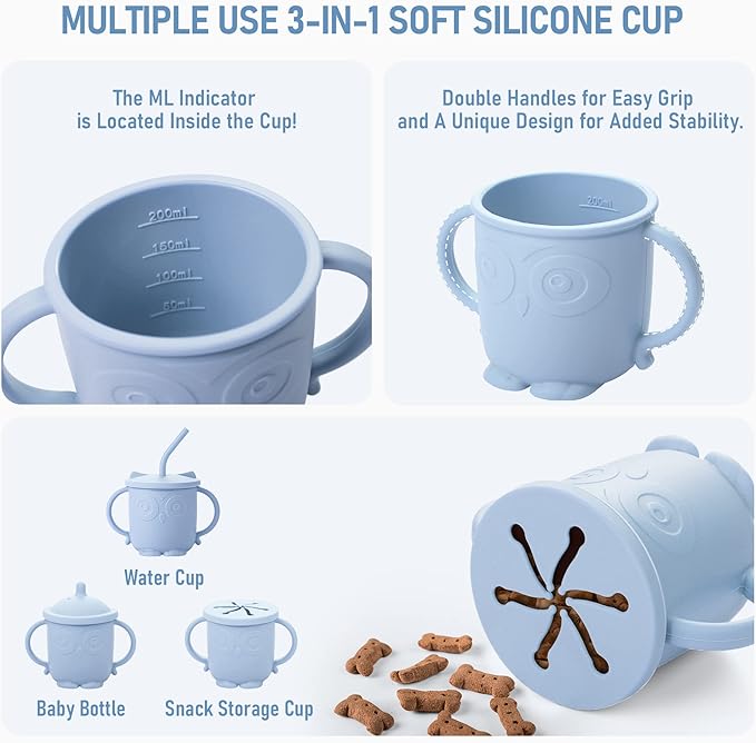 Baby Weaning Set, Silicone Baby Feeding Set(10 Pcs), Toddler Weaning Set with Adjustable Bib, Suction Bowl, Plate, Fork, Spoon, Water & Snack Cup Kit, Baby Led Weaning Kit for Babies and Kids