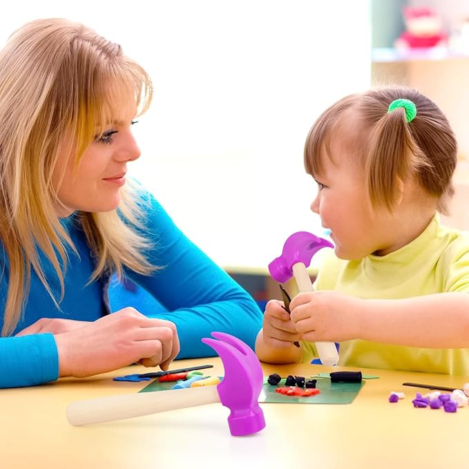 2 Pack Wooden Hammer Toys Simulation Hammers Maintenance Tools Educational Toys for Kids Birthday Party Games Supplies (Purple)