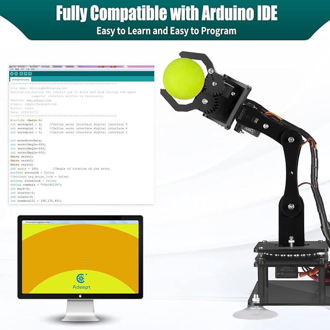 Adeept 5DOF Robotic Arm Kit Compatible with Arduino IDE, Programmable DIY Coding STEM Educational 5 Axis Build Robot Arm, Robot Starter Kit with OLED Display Processing Code and Tutorials - Blue