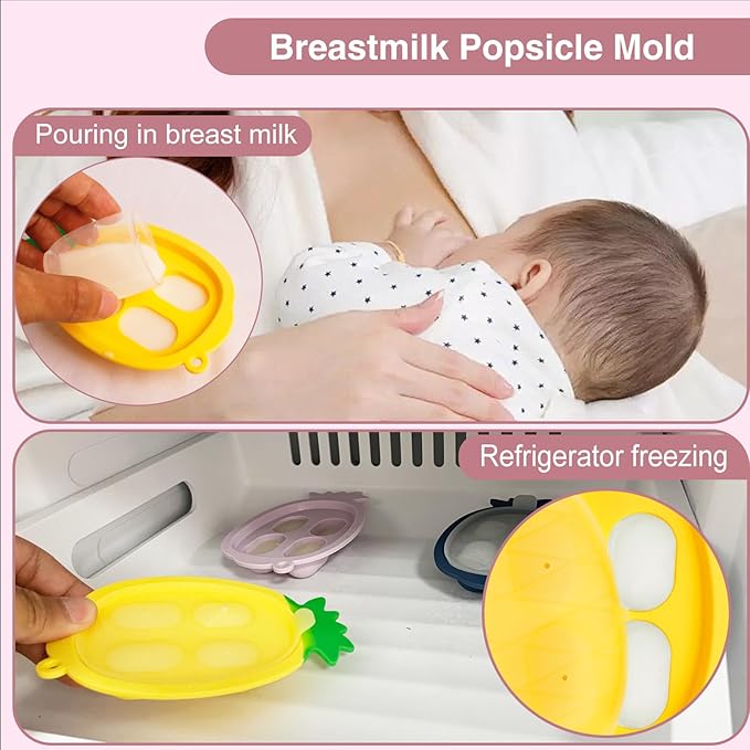 Baby Fruit Feeder with Mini Freezer Tray, Baby Teethers, Breastmilk Popsicle Molds for Baby Teething Relief, Silicone Fresh Food Feeder for Safe Infant Self Feeding (Candy Pink)