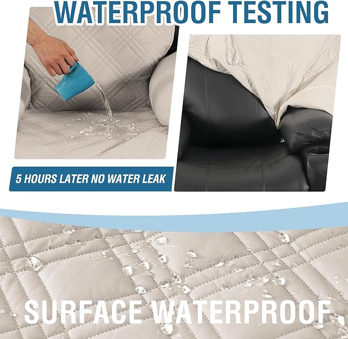 H.VERSAILTEX 100% Waterproof Recliner Chair Cover Reclining Couch Covers for Electric Power Lift Recliner Furniture Protector with Elastic Straps for Kids,French Oak/Beige