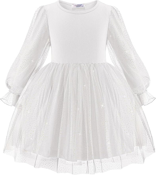 Arshiner Toddler Christmas Dress Girls Sequin Tulle Puff Long Sleeves Tutu Dress Princess Birthday Party Clothes 1-6T