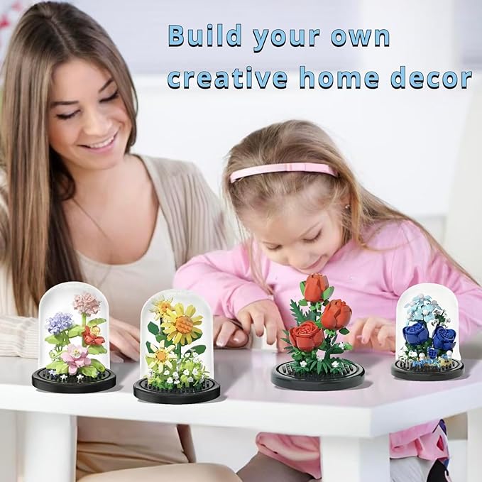 4 Assembly Bonsai Tree Flowers Micro Bricks Building Set with Dust Cover,Artificial Flowers Botanical Collection for Home Decor, Creative Gifts for Adults Women Boys Girls,1136 Pieces