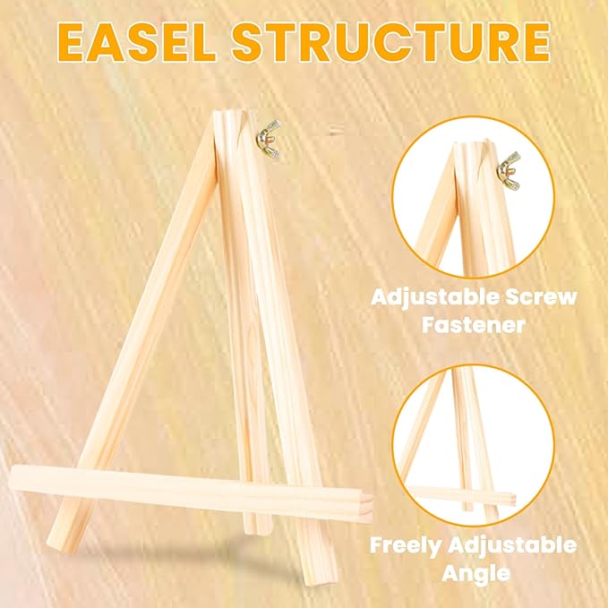 130 Pcs Art Painting Kit Supplies Set for Kids to Party - 10 Packs of 100 Brushes, 10 Wood Easels(8 * 12in), 10 Canvas Panels(8 * 10in) & 10 Palettes(5in), No Paint