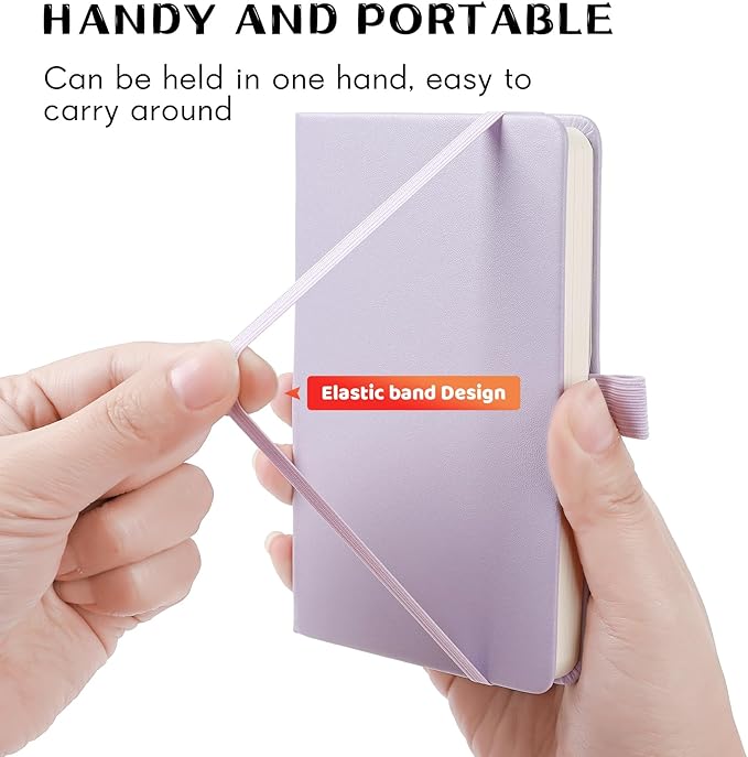 Animusphere 2Pack Pocket Notebook Small Notebook Journal Notebook 4 inches x 5.7 inches 200 Pages Leather Cover With Pen Holder Page Marker Ribbons (Purple)