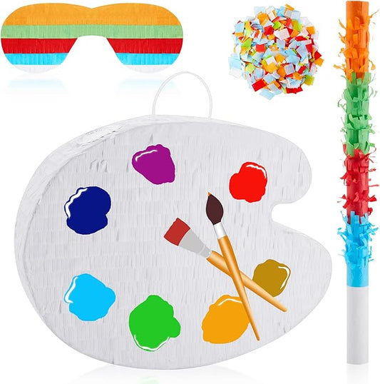 15.7 Inch Art Palette Piñata Small Paint Art Piñata with Piñata Stick Confetti Blindfold for Boys Girls Birthday Party Art Painting Party Favors Classroom Prizes Stocking Stuffers Paint Party Supplies
