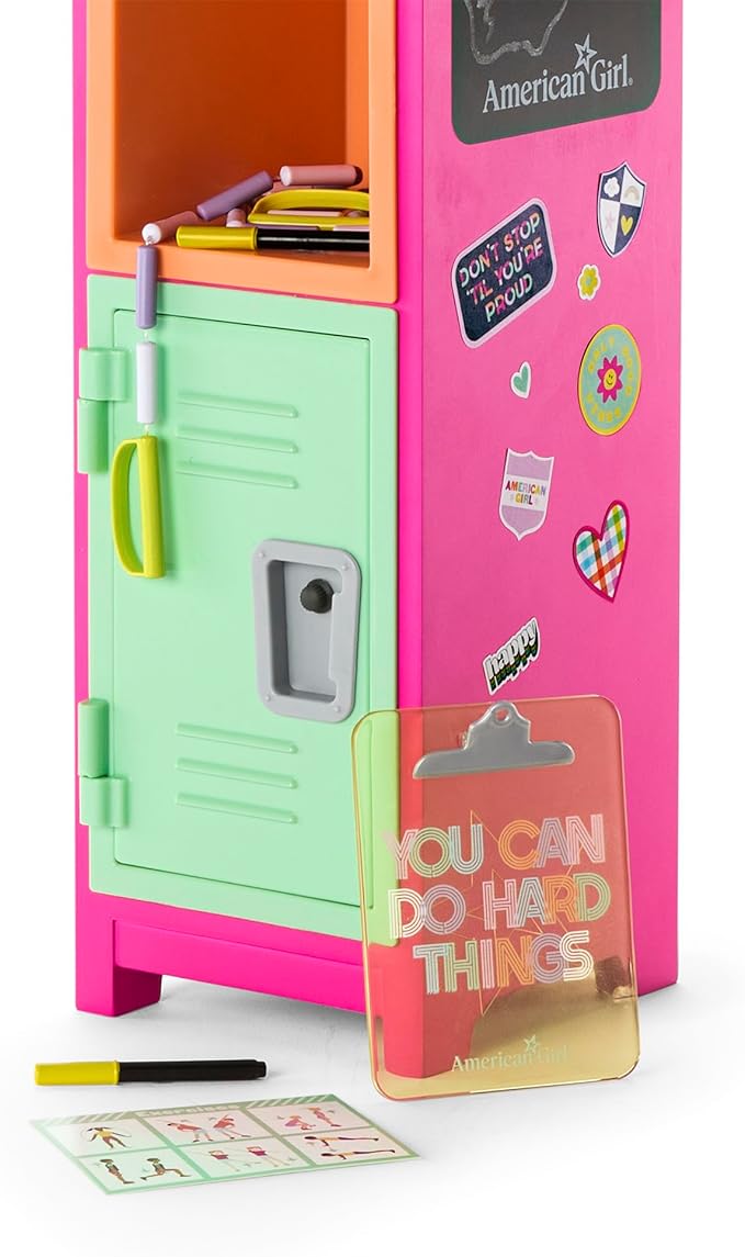 American Girl Truly Me 18-inch Doll Colorful Cubbies Locker Playset with Fold-out Hook and Real Chalkboard, For Ages 6+