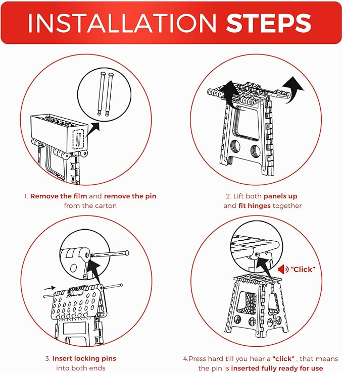 ACKO Folding Step Stool Foldable 16 Inch Stool 400 lbs Capacity,Plastic Stools for Adults and Kids,Collapsible Stool for Kitchen, Stepping Stool with Handle(White)