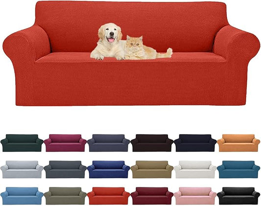 2025 New Stretch Sofa Slipcovers Couch Cover for 3 Cushion Furniture Protector Sofa Covers with Elastic Bottom Jacquard Fabric Small Checks for Pets, Kids -Sofa, Pureed Pumpkin