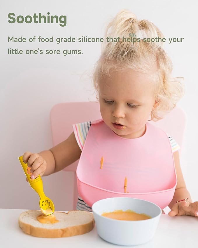 4 Pack Baby Spoons, First Stage Spoons, Food Grade Silicone, 6+ Months, Teething for Self Feeding, Toddler Utensils for Baby Led Weaning, BPA Free