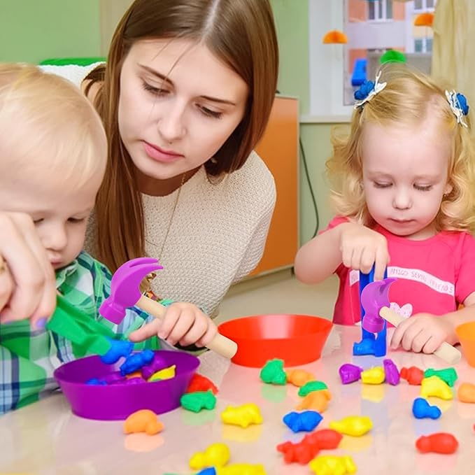 2 Pack Wooden Hammer Toys Simulation Hammers Maintenance Tools Educational Toys for Kids Birthday Party Games Supplies (Purple)