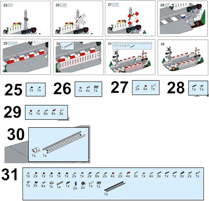 Train Tracks Building Block Set 02, City Train Track Railroad Tracks, Traffic Light Railroad Crossing Building Bricks, Compatible with Lego 853792 Accessory, Kid Gifts for Ages 6+