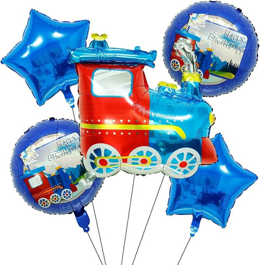 5PCS Jumbo Blue Train Foil Balloons Set Train Themed Party Supplies Baby Shower Boy Birthday Party Decor