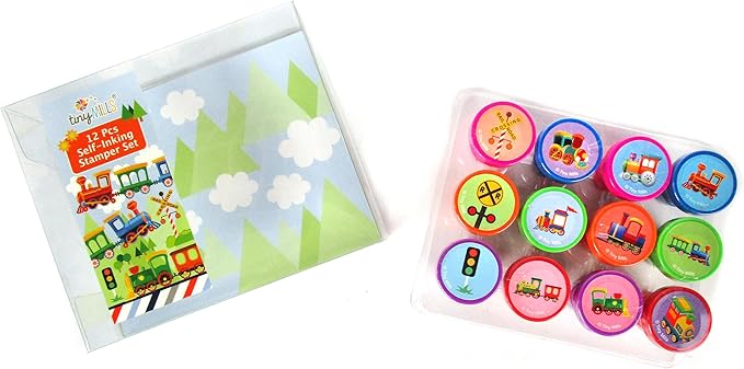 TINYMILLS 12 Pcs Train Stamp Kit for Kids - Train Stamper Set Gift Party Favors