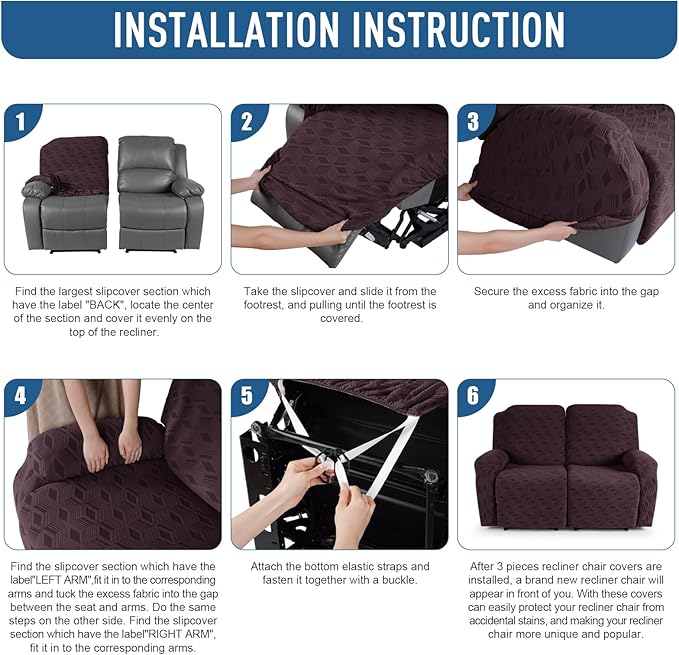 TAOCOCO Recliner Loveseat Cover, Stretch Jacquard Reclining Loveseat Cover Furniture Protector Sofa Slipcovers 2 Seat Recliner Covers with Elastic Bottom for Kids, Pets (Dark Coffee)