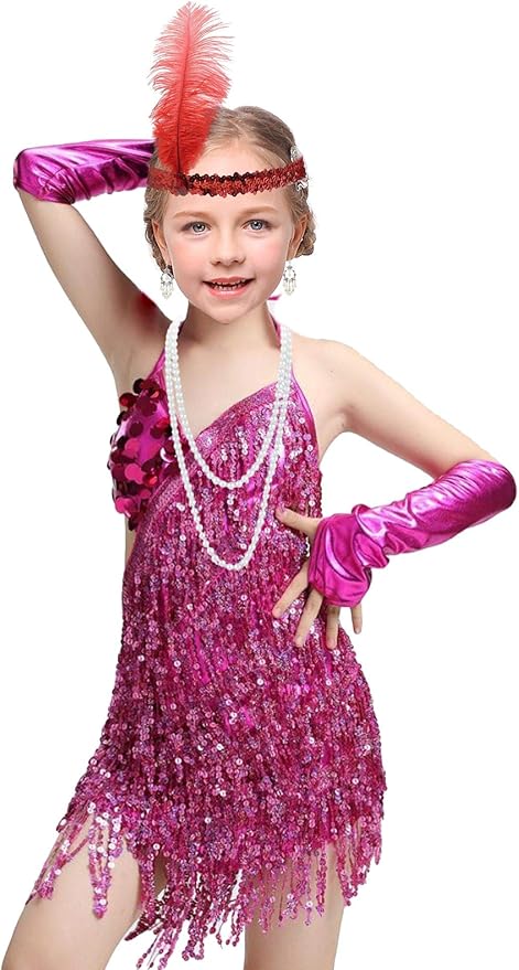 1920's Sequins Flapper Dress Children's Day Gift Party Halloween Costumes for Girls Accessories Set