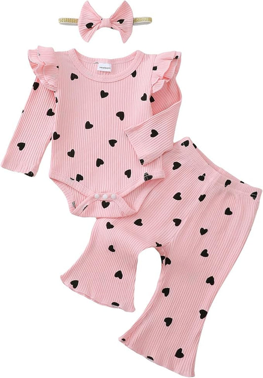 SUNNY PIGGY Newborn Baby Girl Clothes Infant Girls Outfits Ruffle Long Sleeve Romper Pants Set with Headband