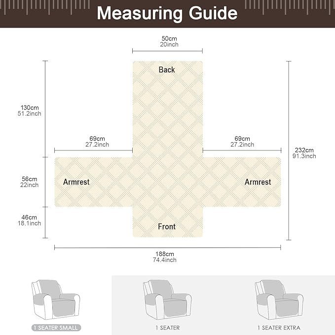 TAOCOCO 100% Waterproof Recliner Chair Cover, Small Recliner Covers for Recliner Chair with Pocket, Non Slip Reclining Chair Cover Furniture Protector for Kids, Pets(X-Small Chair, Chocolate)