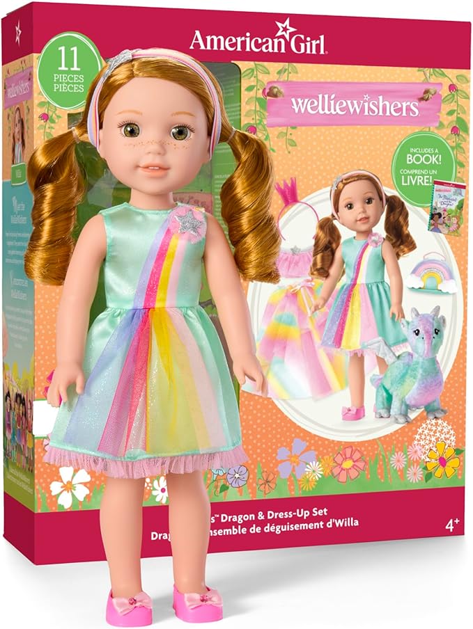 American Girl WellieWishers 14.5-inch Willa Doll Playset with Crisella The Dragon, Doll Dress and Accessories, and Storybook, for Ages 4+