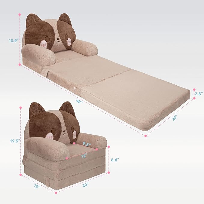 MONKISS 2-in-1 Toddler Couch Chairs Comfy, Kids Chair Couch, Mini Couch, Flip Out Sherpa Kids Sofa, Baby Couch, Chair for Toddlers 1-3, Kids Lounge Chair Reading Chair, Kids Couch Bed Fold Out, Dog