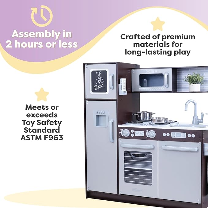 KidKraft Uptown Espresso Wooden Play Kitchen with Play Phone, Chalkboard & Towel Rack, Espresso