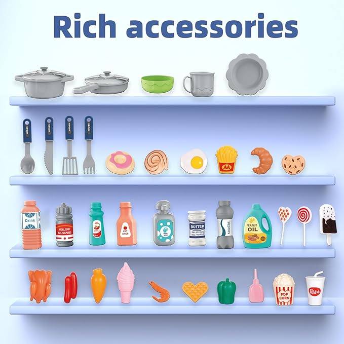 Play Kitchen Toys for Kids - 46-Piece Realistic Kitchen Set with Lights, Sounds, and Spray Function - Perfectly Gift for Ages 3+