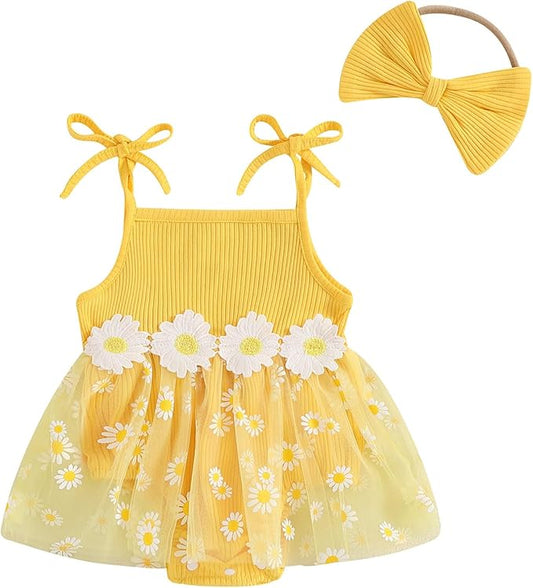 Baby Girl Clothes Daisy Ribbed Bodysuit Sleeveless Romper Dress Summer Outfit for Girls Newborn 3 6 9 12 18 Months