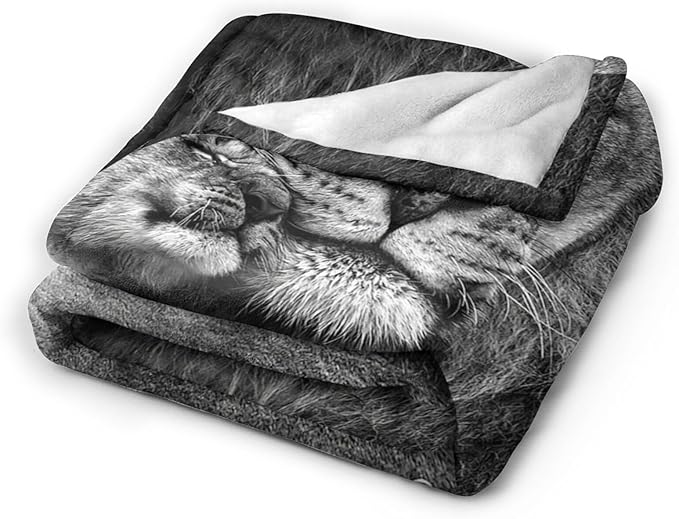 Lion Throw Blanket Black Lion and Lion Cub Plush Fleece Soft Cozy Lion Gifts Blanket for Kids Girls Boys Adults Couch Bed Chair Office Dorm Decor 40''X50''
