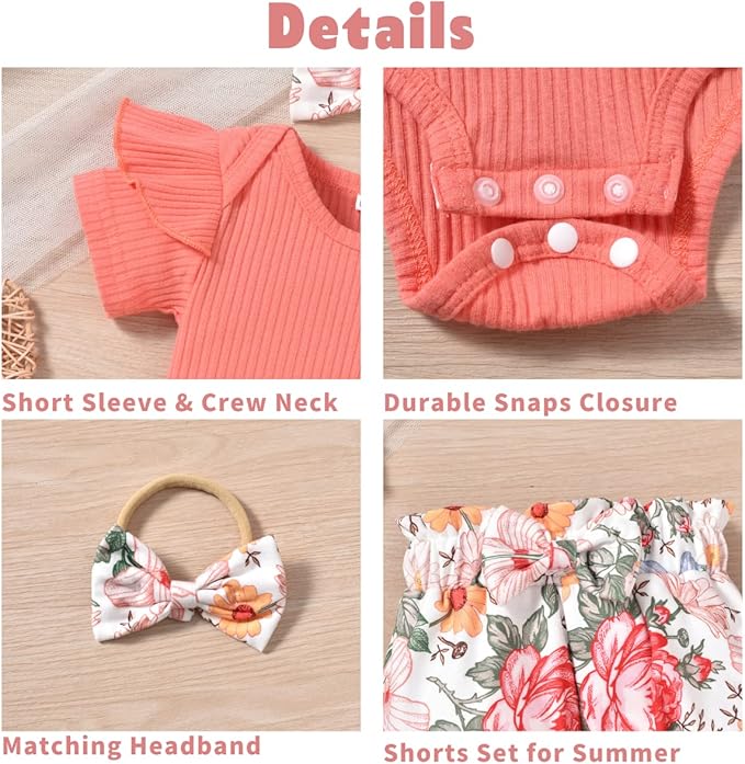 Aalizzwell Baby Girls Ribbed Bodysuit Bloomer Shorts Outfits Summer Clothes