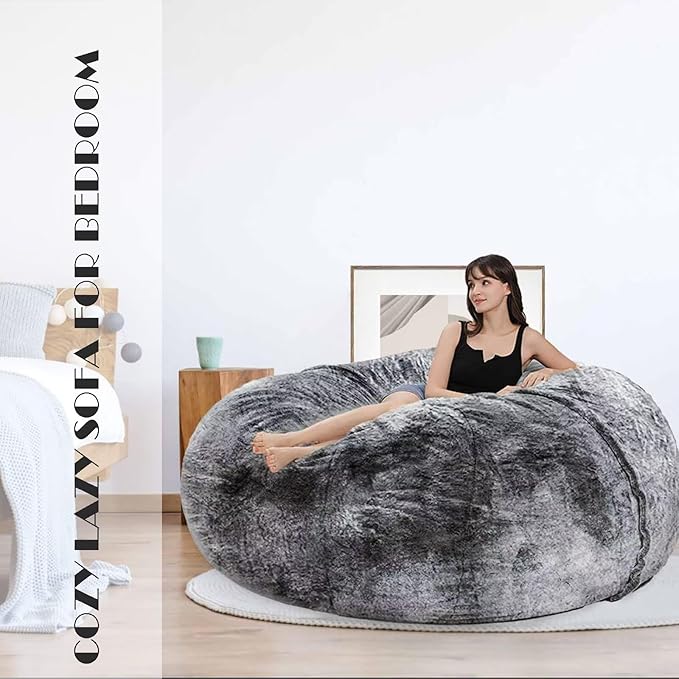 7FT Bean Bag Chair for Adults Kids No Filling Comfy Giant Living Room Chairs Gaint Bean Bag for Stuffed Animal Storage, Grey