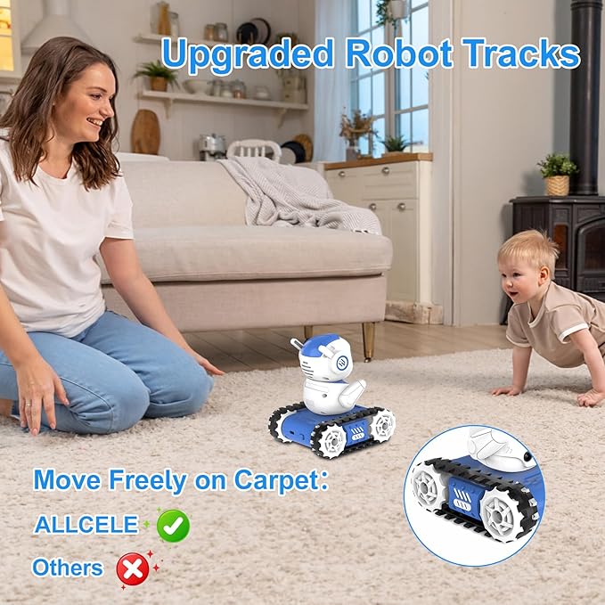 ALLCELE Robot Toy, LED RC Robot Toys, RC Robot for Boys and Girls with Walkie Talkie, Programming, Music, Demo and LED Function, Remote Control Robot Toy, Gift for Kids 3-8 Years Old Blue White
