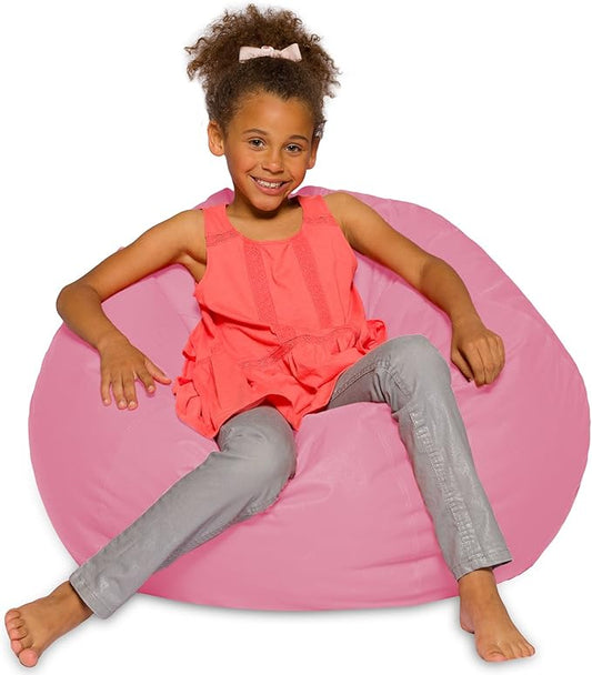 Big Comfy Bean Bag Chair: Posh Large Beanbag Chairs with Removable Cover for Kids, Teens and Adults - Polyester Cloth Puff Sack Lounger Furniture for All Ages - 27 Inch - Solid Pink