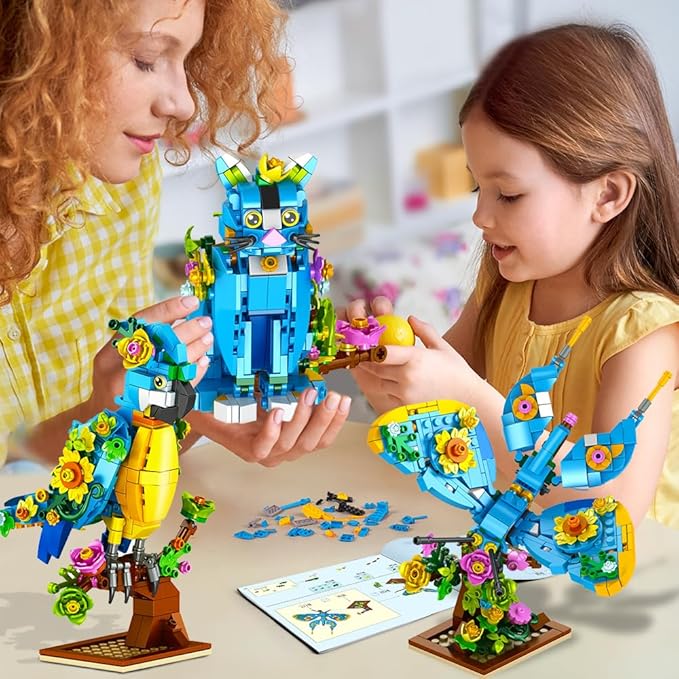 3 in 1 Flower Cat Parrot Butterfly Building Set, Animal Figures Building Toy for Home Office Art Decor, 412 PCS Building Block Gift for Kids Boys Girls Ages 6 7 8 9 10 11 12+ Adults