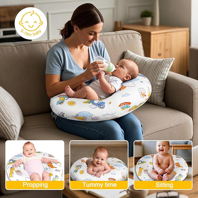Nursing Pillow, Breastfeeding Pillows with Standard Size Removable Cover, Breast Feeding Pillow with Breathable Filling, Ergonomic Nursing Essentials for Bottle and Breastfeeding (Dinosaurs)