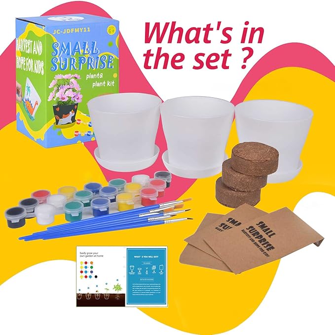 3 Set Paint & Plant Flower Gardening Kit - Gifts for Girls Ages 8-12, Arts and Crafts for Kids Ages 8-12, Kids Gardening Set, Birthday Toys Christmas Gifts for Girls Boys Ages 4 5 6 7 8 9 10 11 12