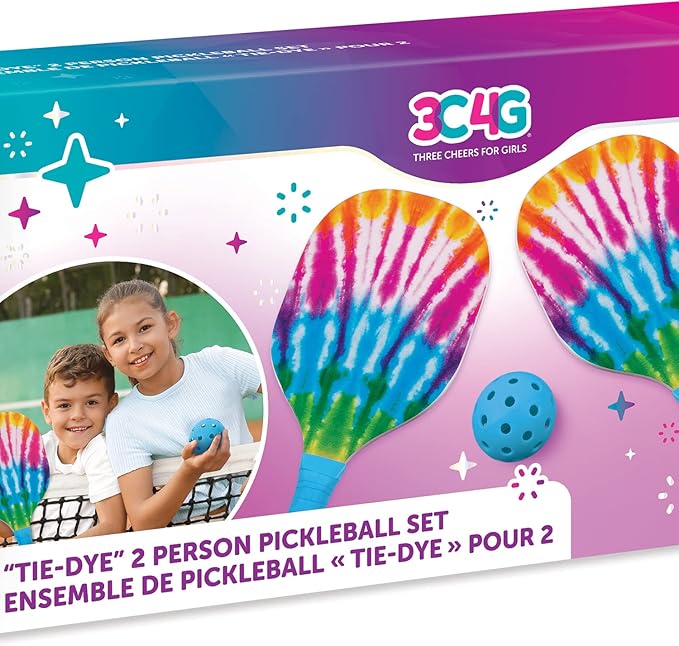 3C4G: Tie Dye 2 Person Pickleball Set - Play Pickleball Anywhere Your Heart Desires, Drawstring Dag Included, Make It Real, Three Cheers For Girls, Tween & Girls, Kids Ages 8+