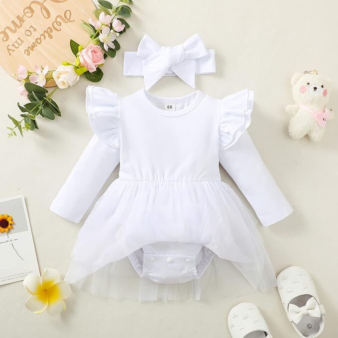 Baby Girl Ruffle Sleeve Romper Dress Outfit Newborn Princess Tulle Dresses Infant Jumpsuit Tutu Skirt Set Clothes