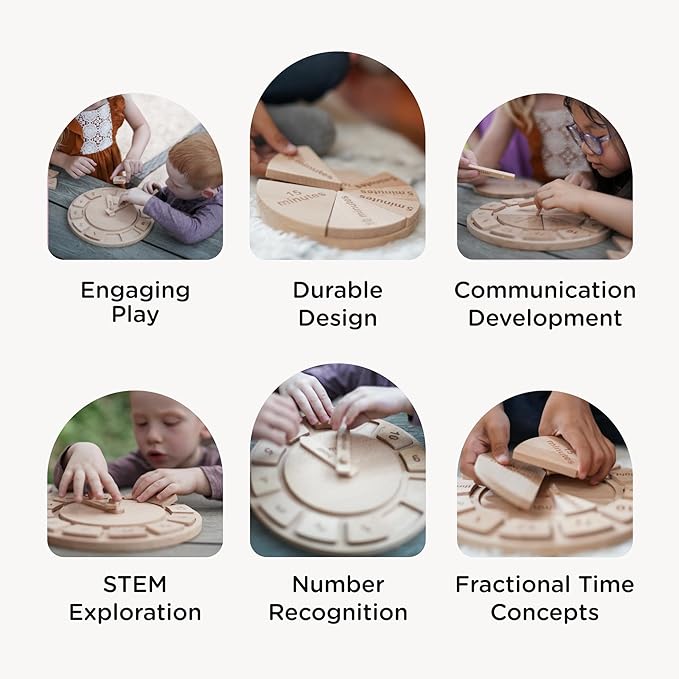 Tomaze Montessori Wooden Toy Clock - Kids' Educational Kit to Teach Time, Fractions, Numbers, & Sorting with Blocks - Early Math Learning - Gift for Age 4+ Boy Girl Preschooler in Classroom Homeschool