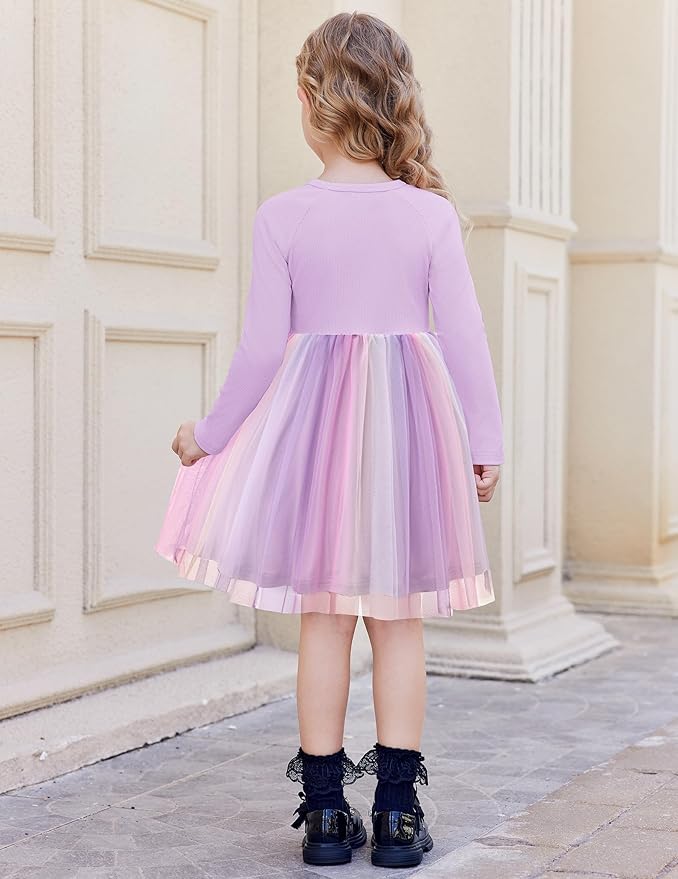 Arshiner Toddler Girls Tutu Dress Long Sleeve Fall Winter Button Front Party Tulle Dresses 2-8Y