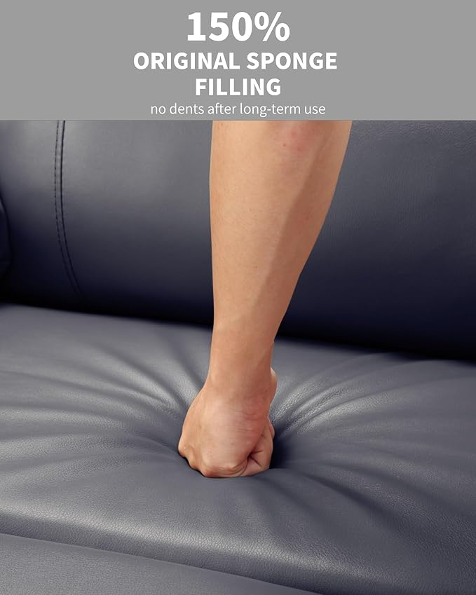 22'' Leather Recliner Chair for Adults, Overstuffed Manual Recliner Chair, Single Sofa with Cup Holder and Side Pockets, Upholstered Chair for Living Rooms, Gray