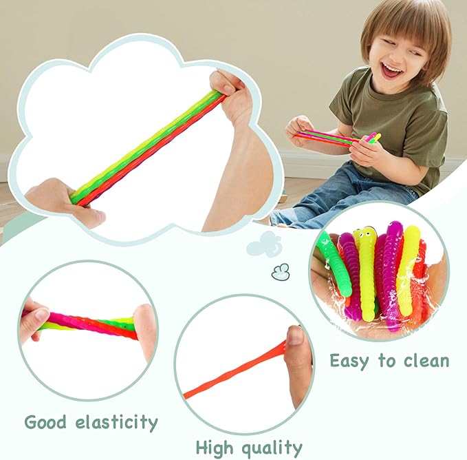 50 PCS Stretchy Fidget Toys Colorful Stretchy Strings，Sensory Fidget Worm Stretch Toys for Kids, Stocking Stuffers Party Favors for Boys and Girls Classroom Prizes, Pinata Fillers,Goodie Bag Stuffers